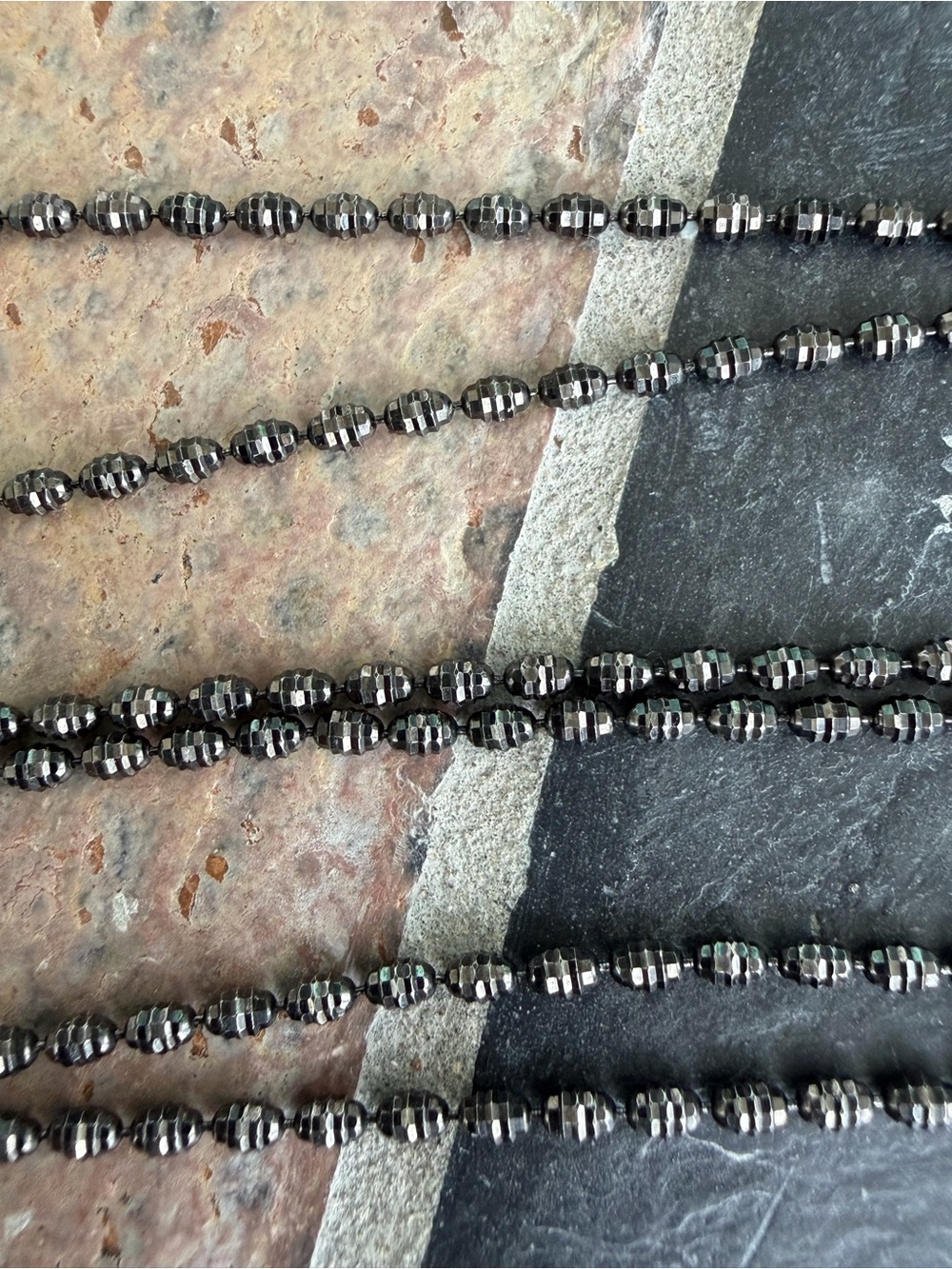 14kt. White Gold Faceted Bead Black Rhodiumed chain necklace 30” long